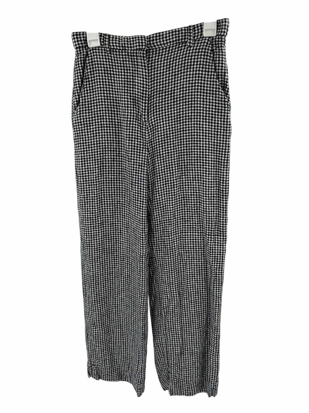 Abercrombie & Fitch Straight Leg Black & White Gingham Linen Blend Pants Size 2 - Picture 2 of 6